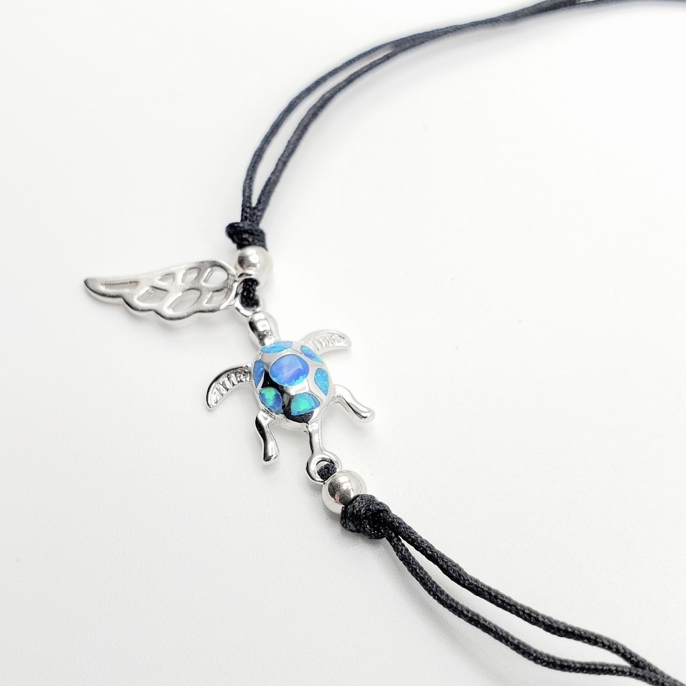 Blue Lab Opal Turtle Silk Adjustable Bracelet